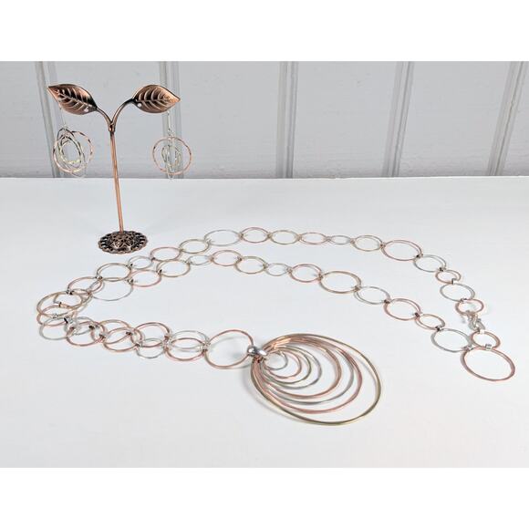 RLM Studio 925 Sterling Tri-Metal Round Link Necklace Pendant Earring Set *READ - Picture 5 of 10